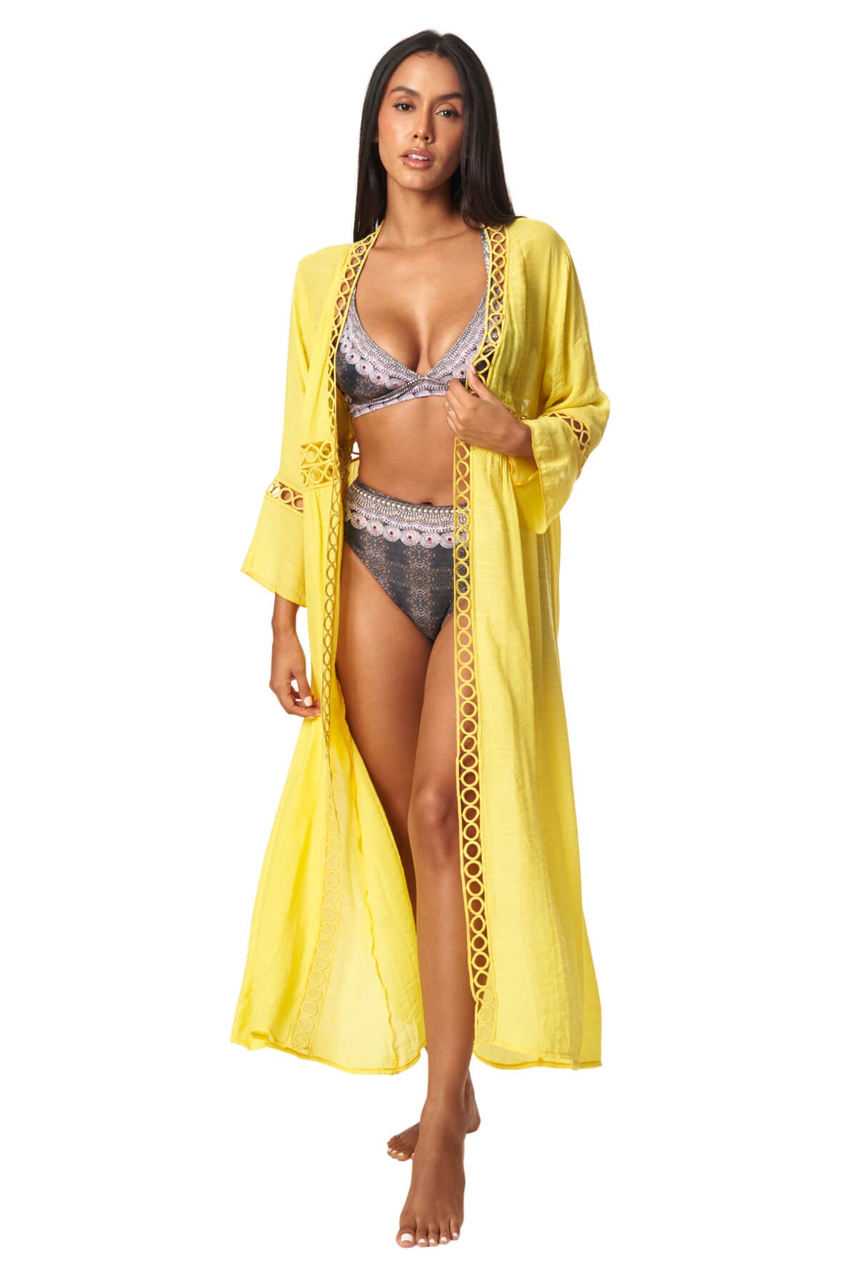 Natalie Lace Trim Open Front Longline Cover Up