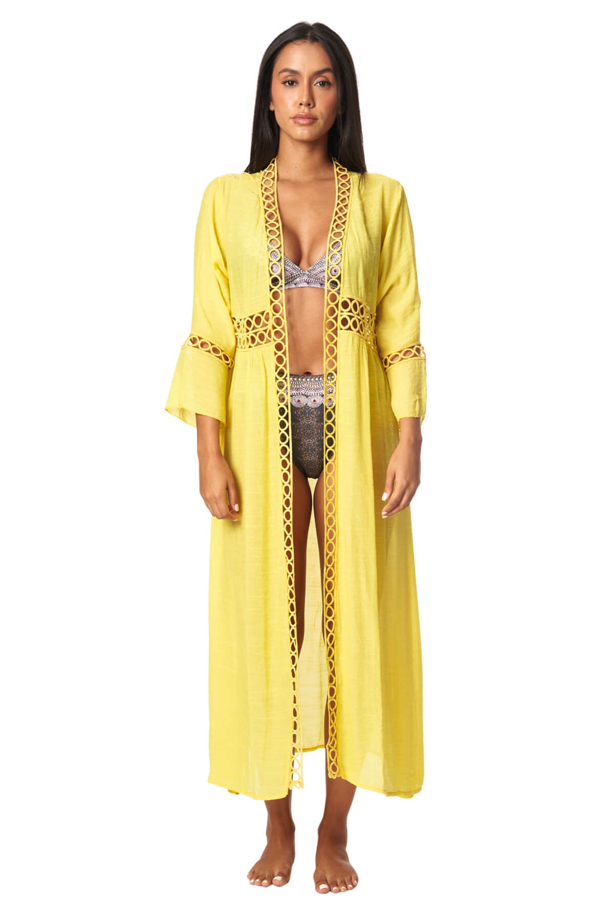 Natalie Lace Trim Open Front Longline Cover Up