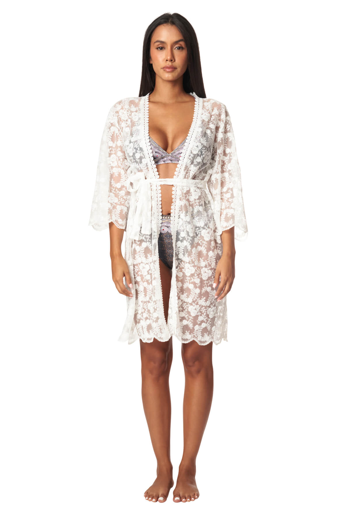 Helen Lace Belted Mini Cover Up Duster
