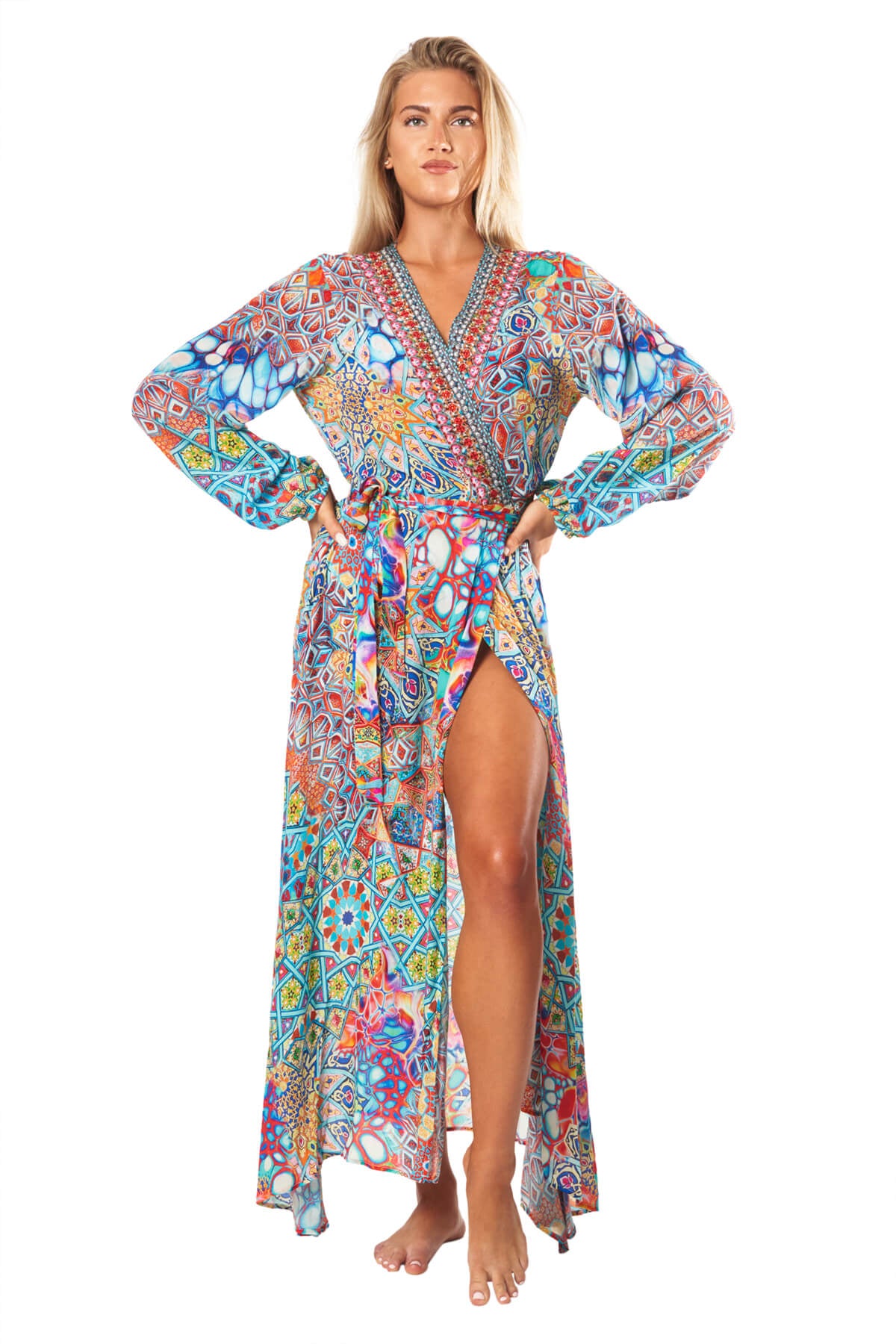 Savetta Wrap 2 Way Sleeve Maxi Dress