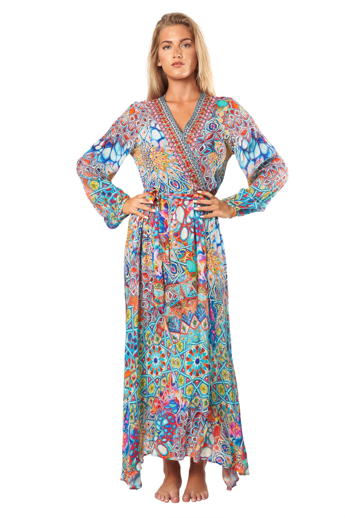 Savetta Wrap 2 Way Sleeve Maxi Dress