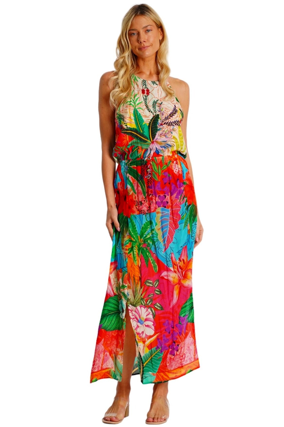 Aurelle Halter Maxi Tiered Dress