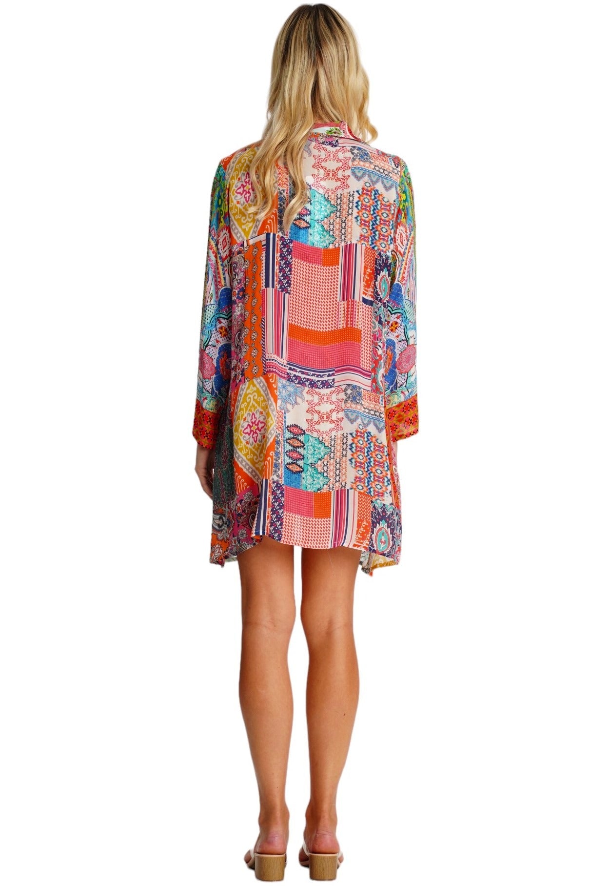 Seychelles Short Asymmetrical Dress with V-Neck and Long Sleeves