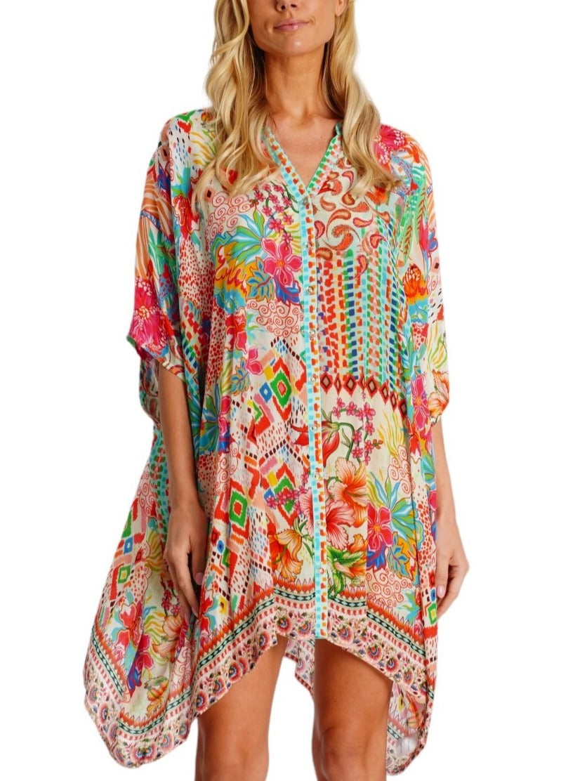 Evelina Short Asymmetrical Kaftan Dress