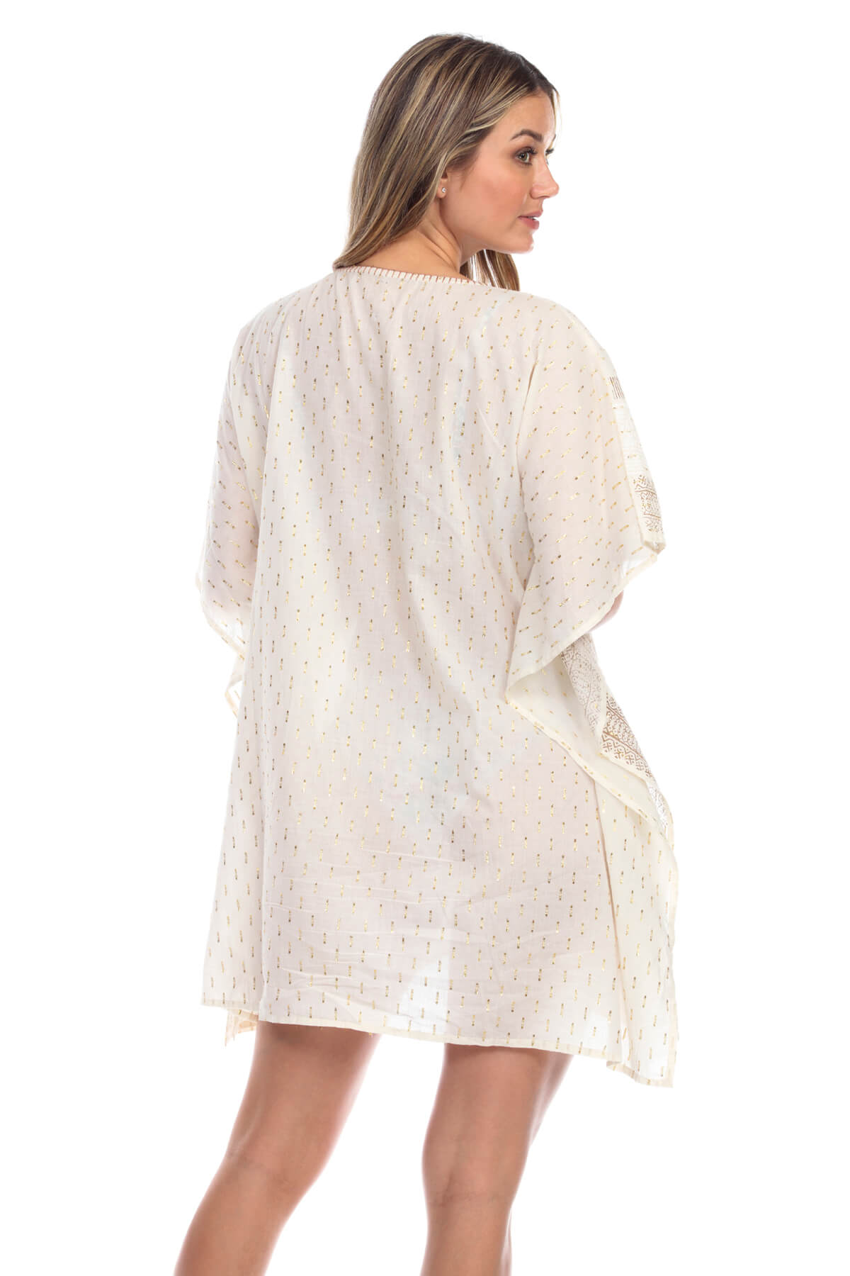 Divinia Embroidery Tassel-Tie Coverup Caftan Dress