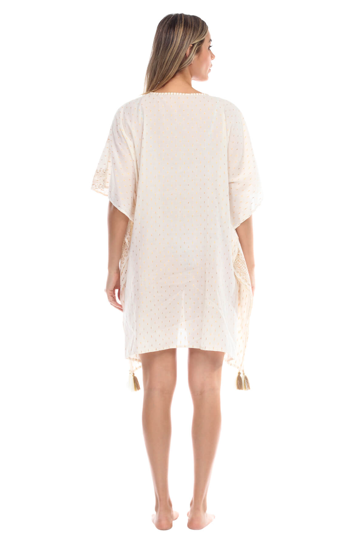 Divinia Embroidery Tassel-Tie Coverup Caftan Dress