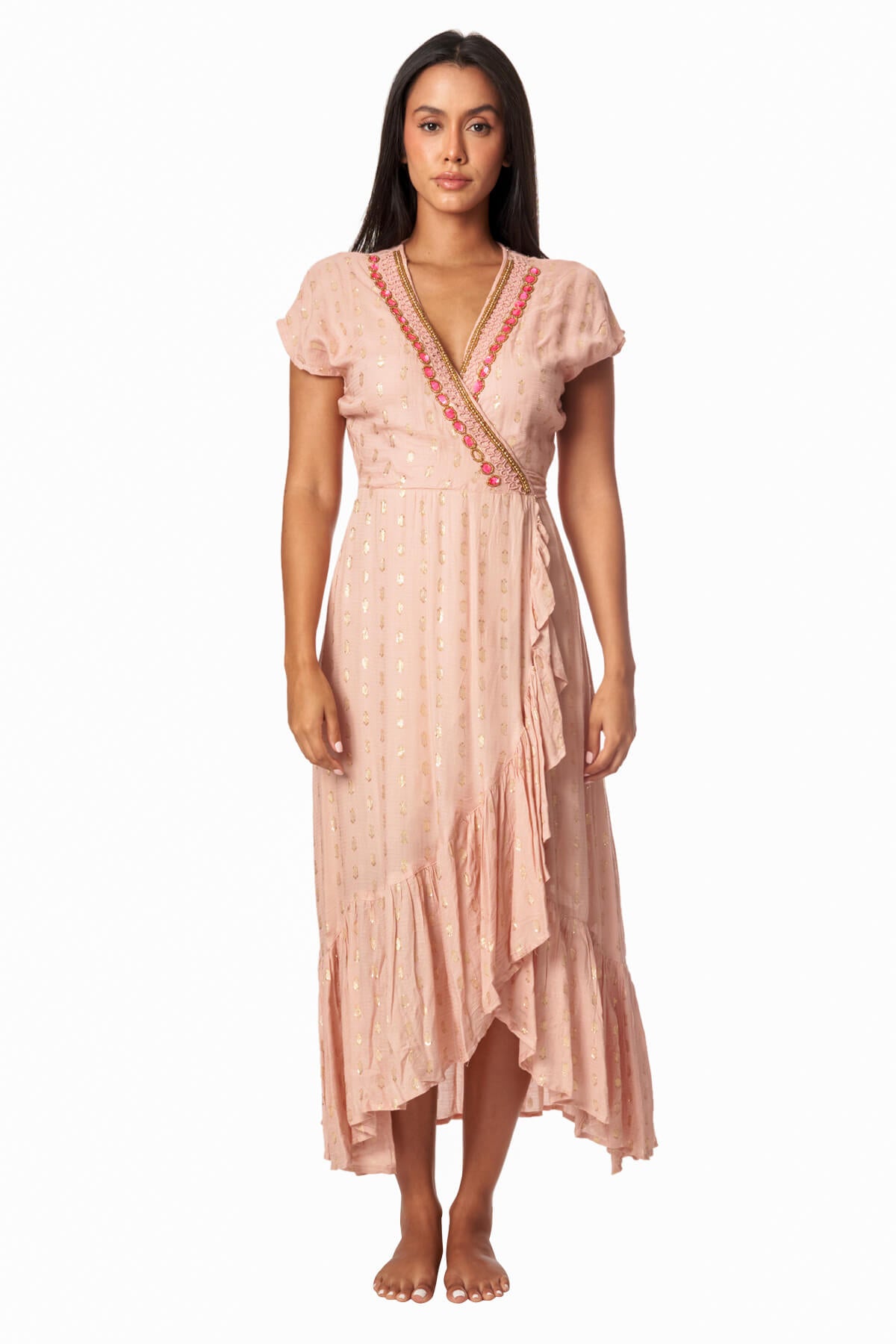 Zoe Peach Wrap Midi Dress