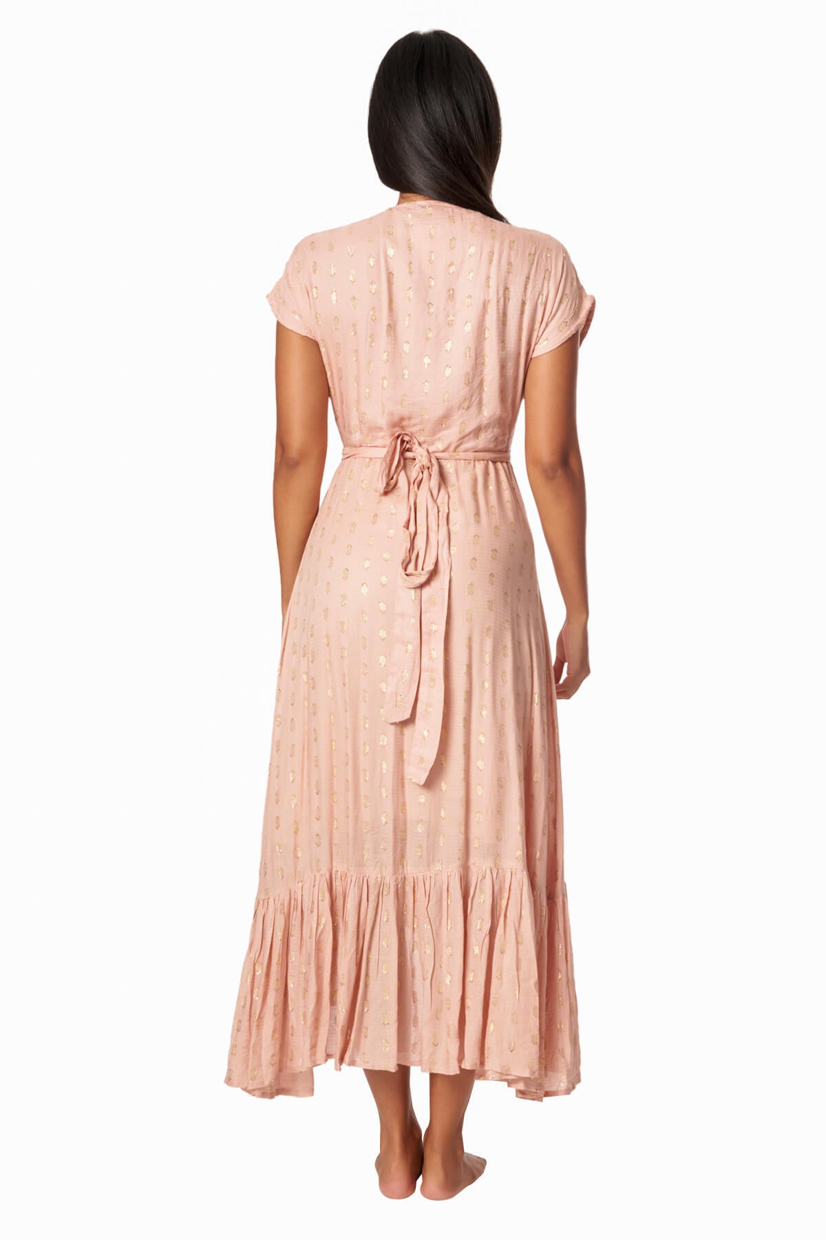 Zoe Peach Wrap Midi Dress