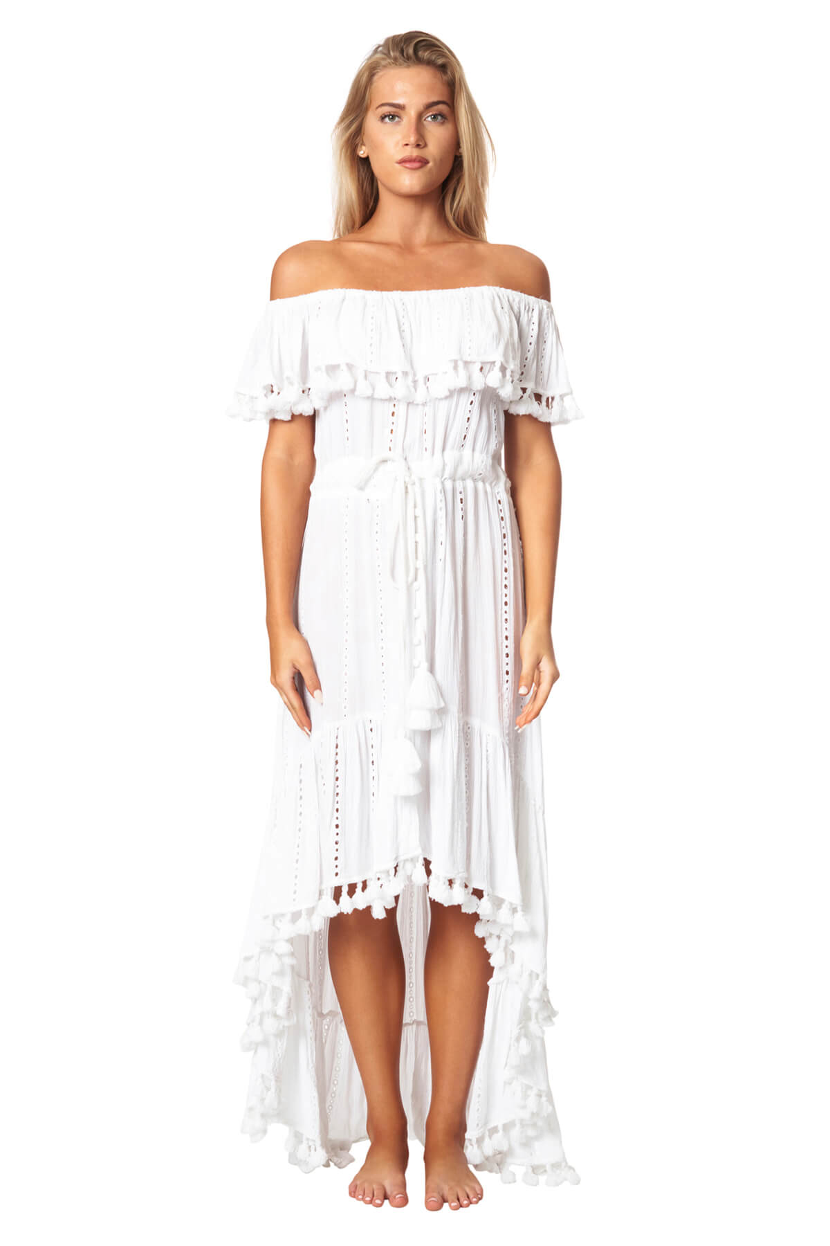 Kelsey Off Shoulder Solid High Low Dress