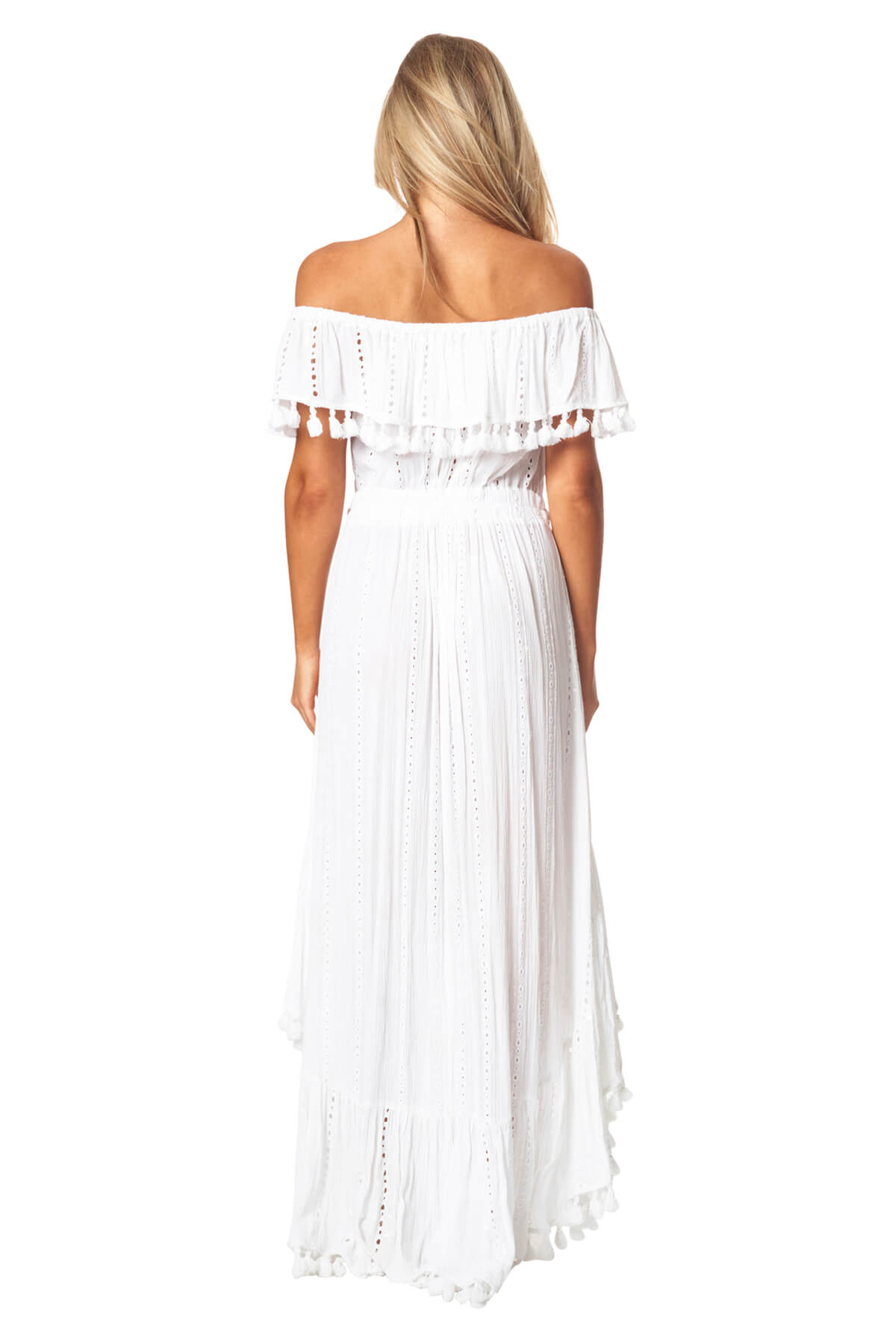 Kelsey Off Shoulder Solid High Low Dress