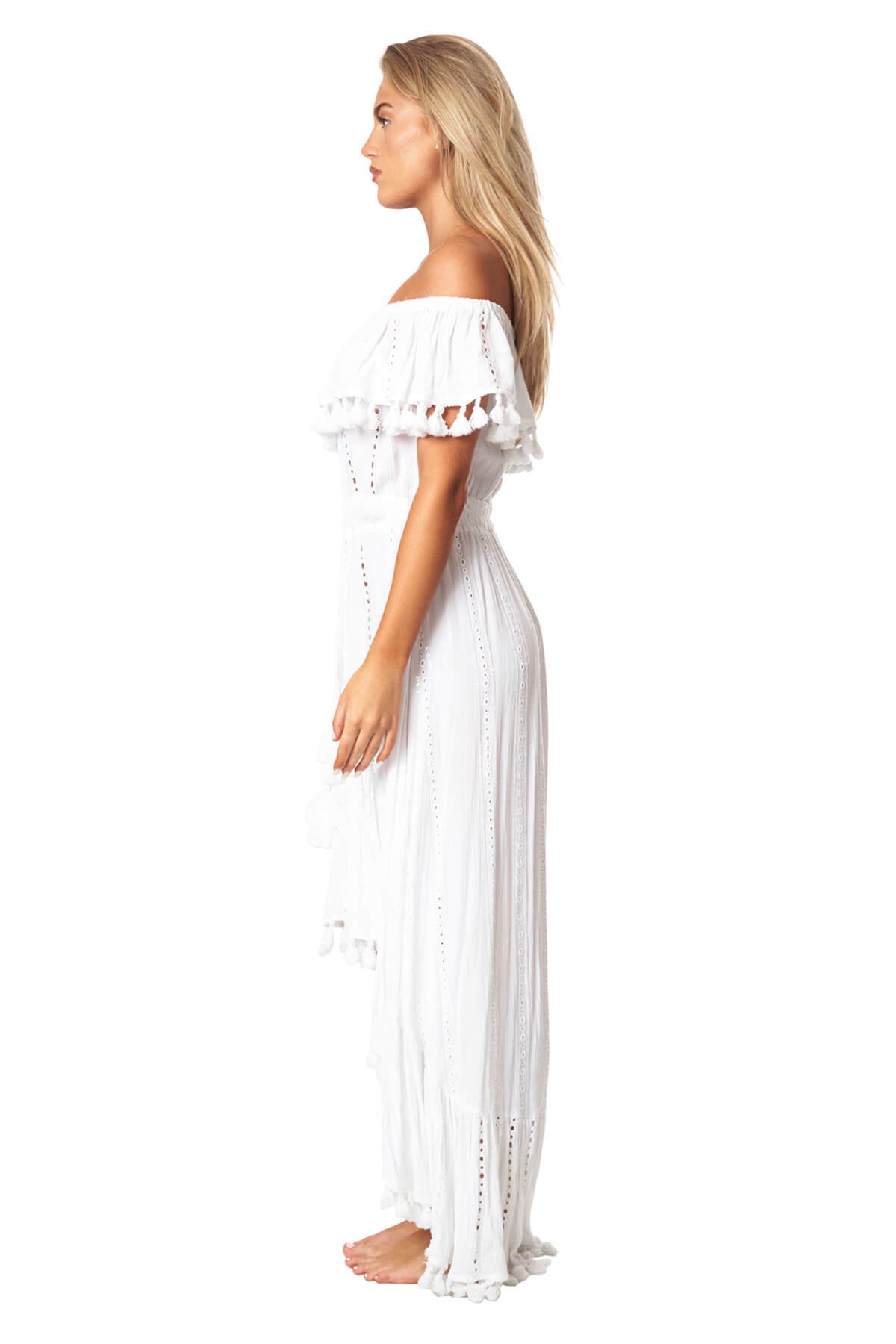 Kelsey Off Shoulder Solid High Low Dress