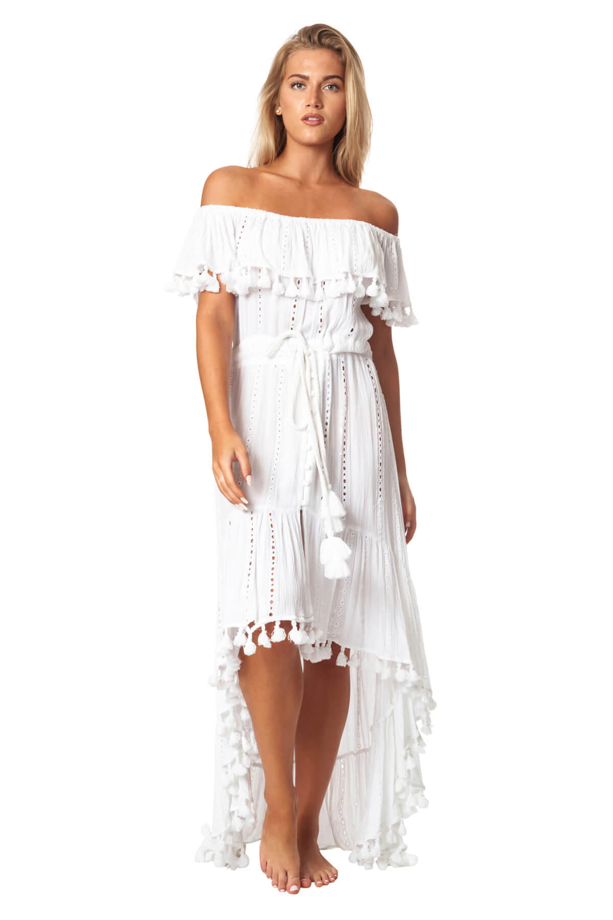 Kelsey Off Shoulder Solid High Low Dress