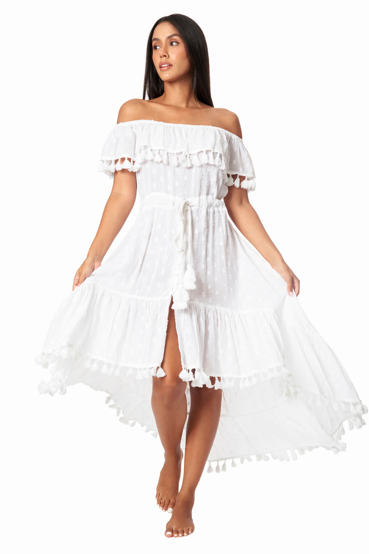 Iskra Off Shoulder Ruffled High Low Dress