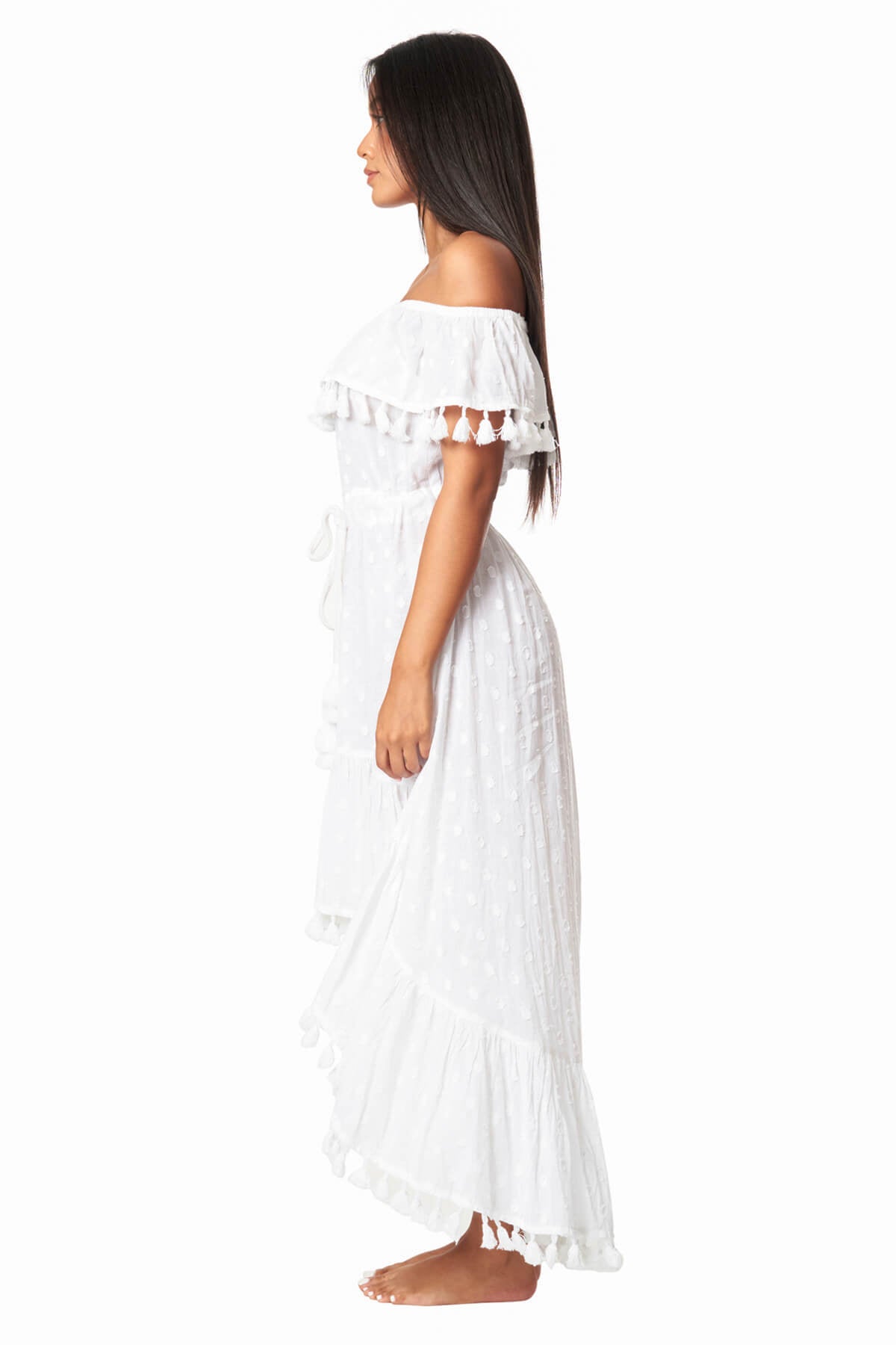 Iskra Off Shoulder Ruffled High Low Dress