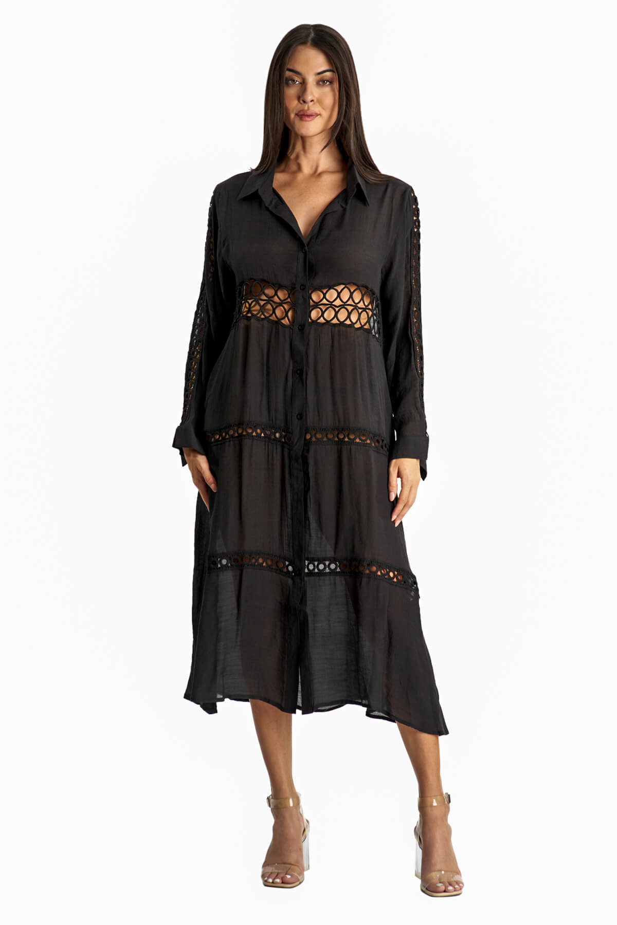Leena Lace Trim Open Front Longline Cover Up