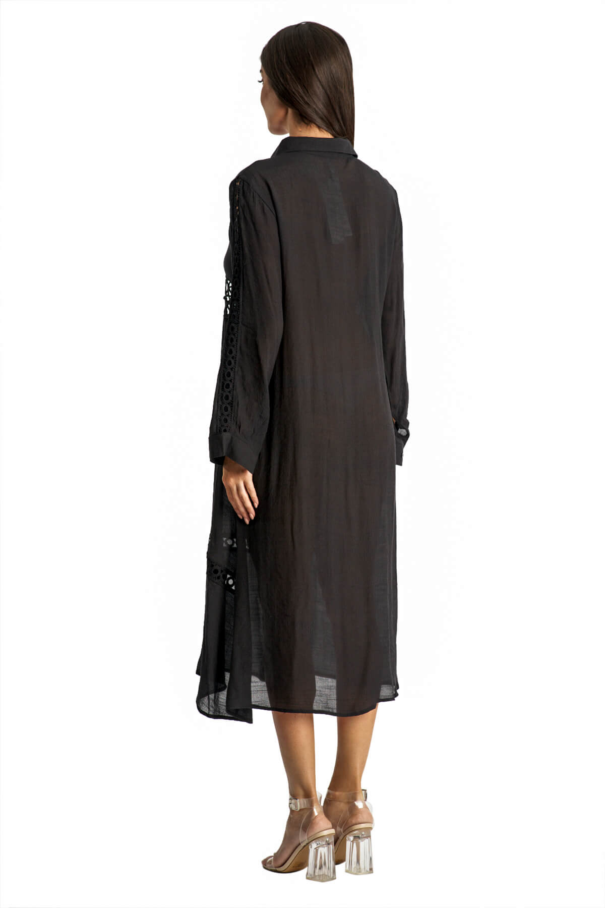 Leena Lace Trim Open Front Longline Cover Up
