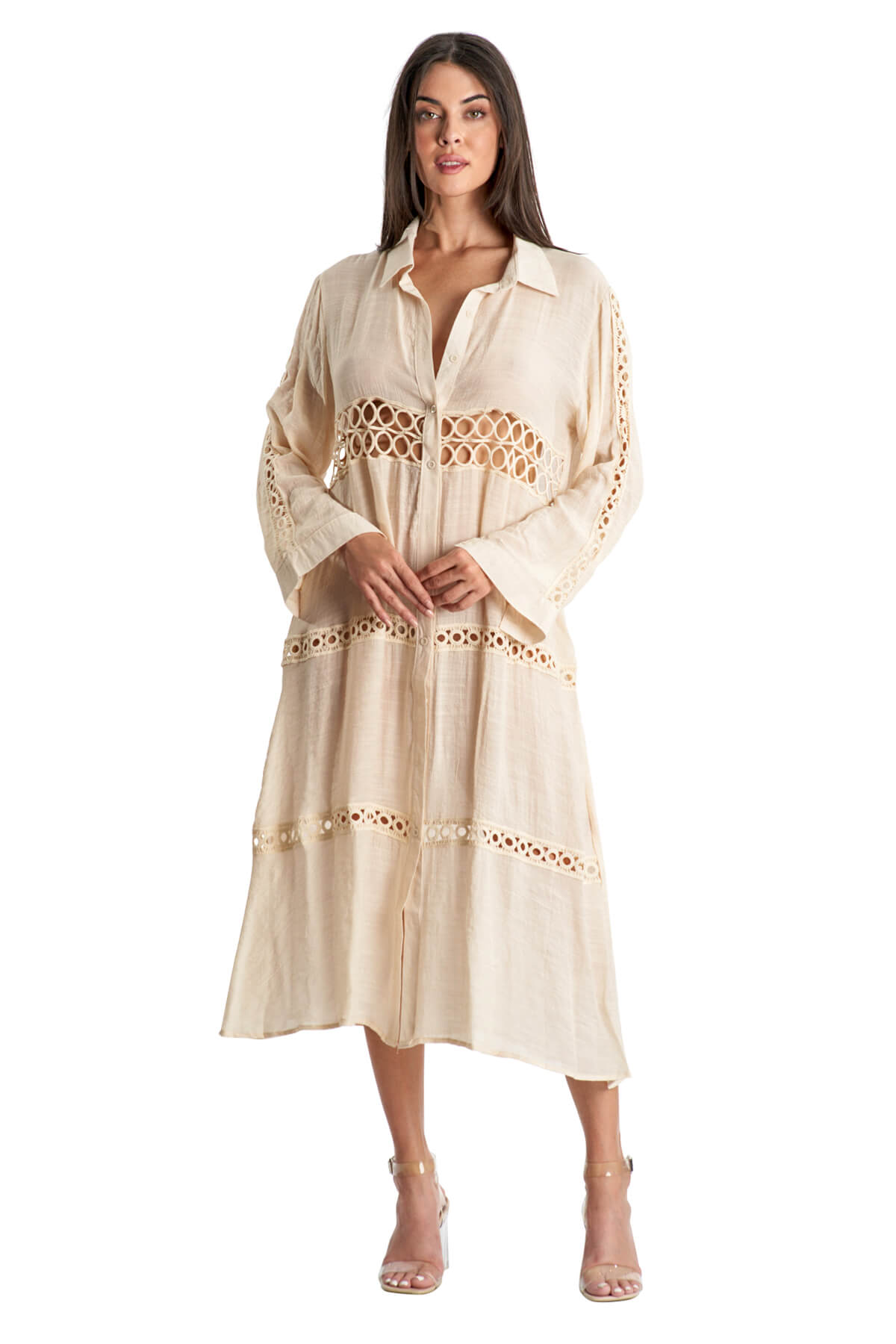 Leena Lace Trim Open Front Longline Cover Up