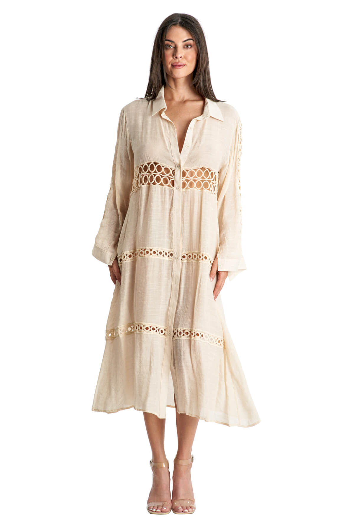 Leena Lace Trim Open Front Longline Cover Up
