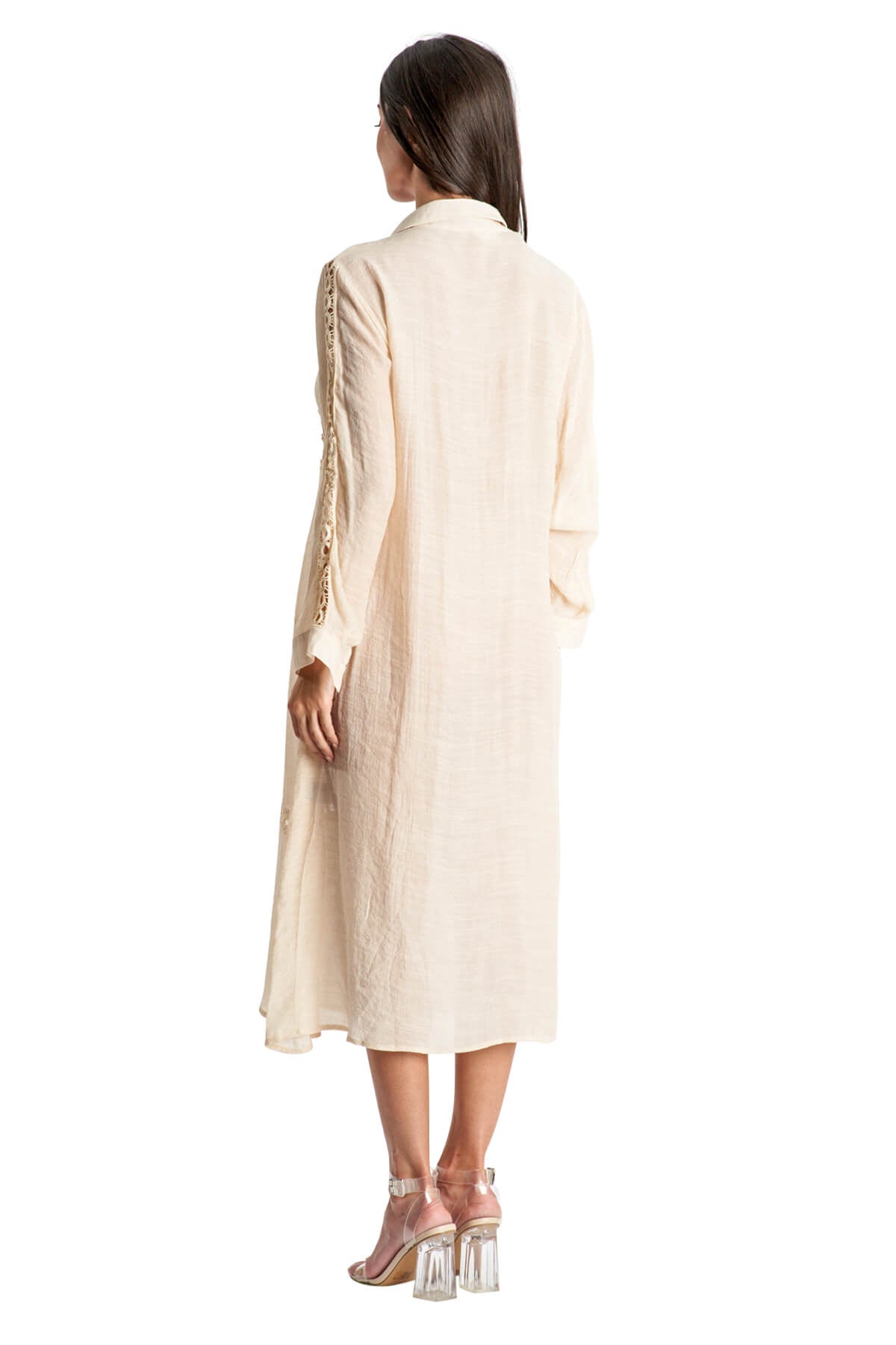 Leena Lace Trim Open Front Longline Cover Up
