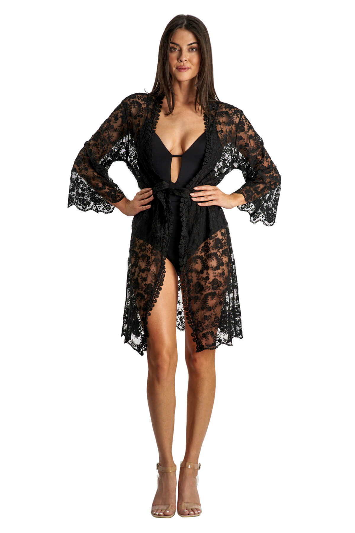 Helen Lace Belted Mini Cover Up Duster