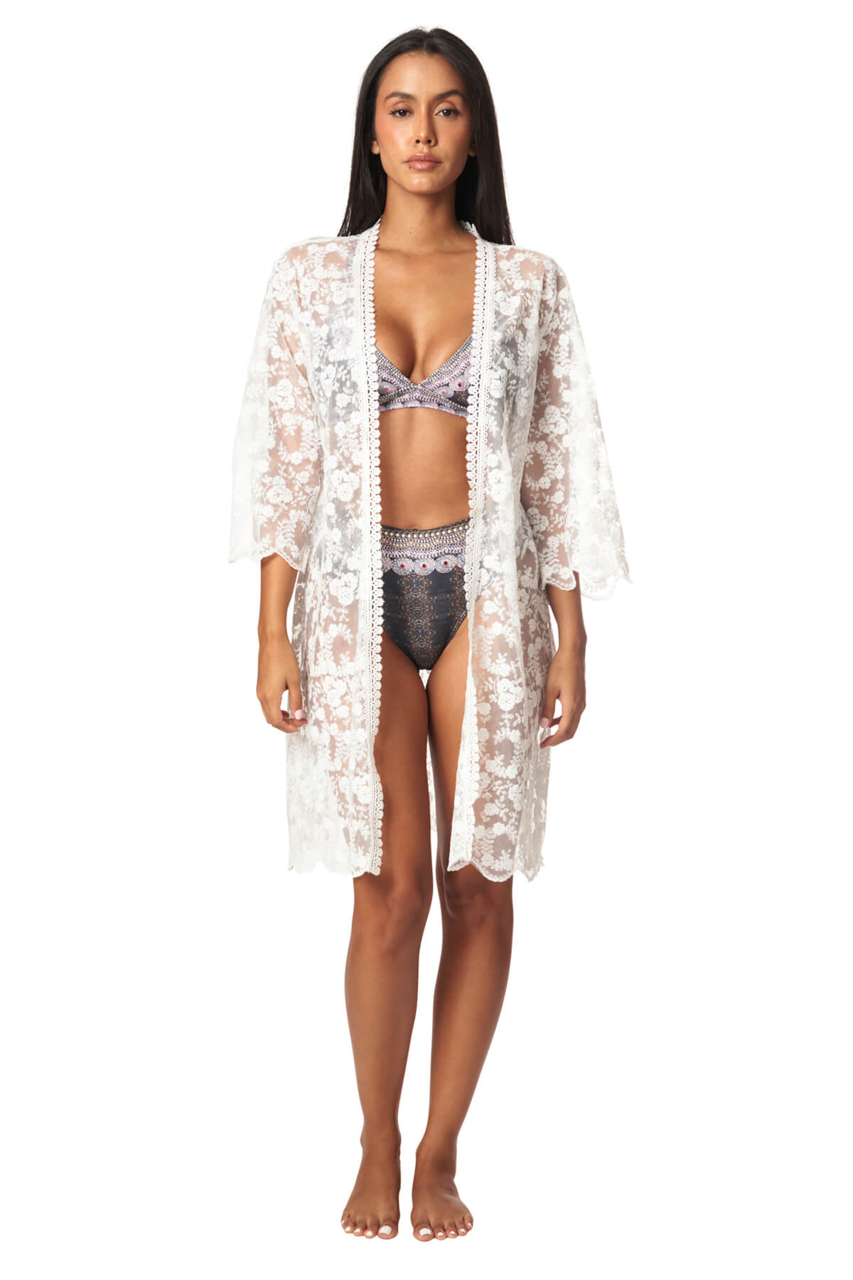 Helen Lace Belted Mini Cover Up Duster