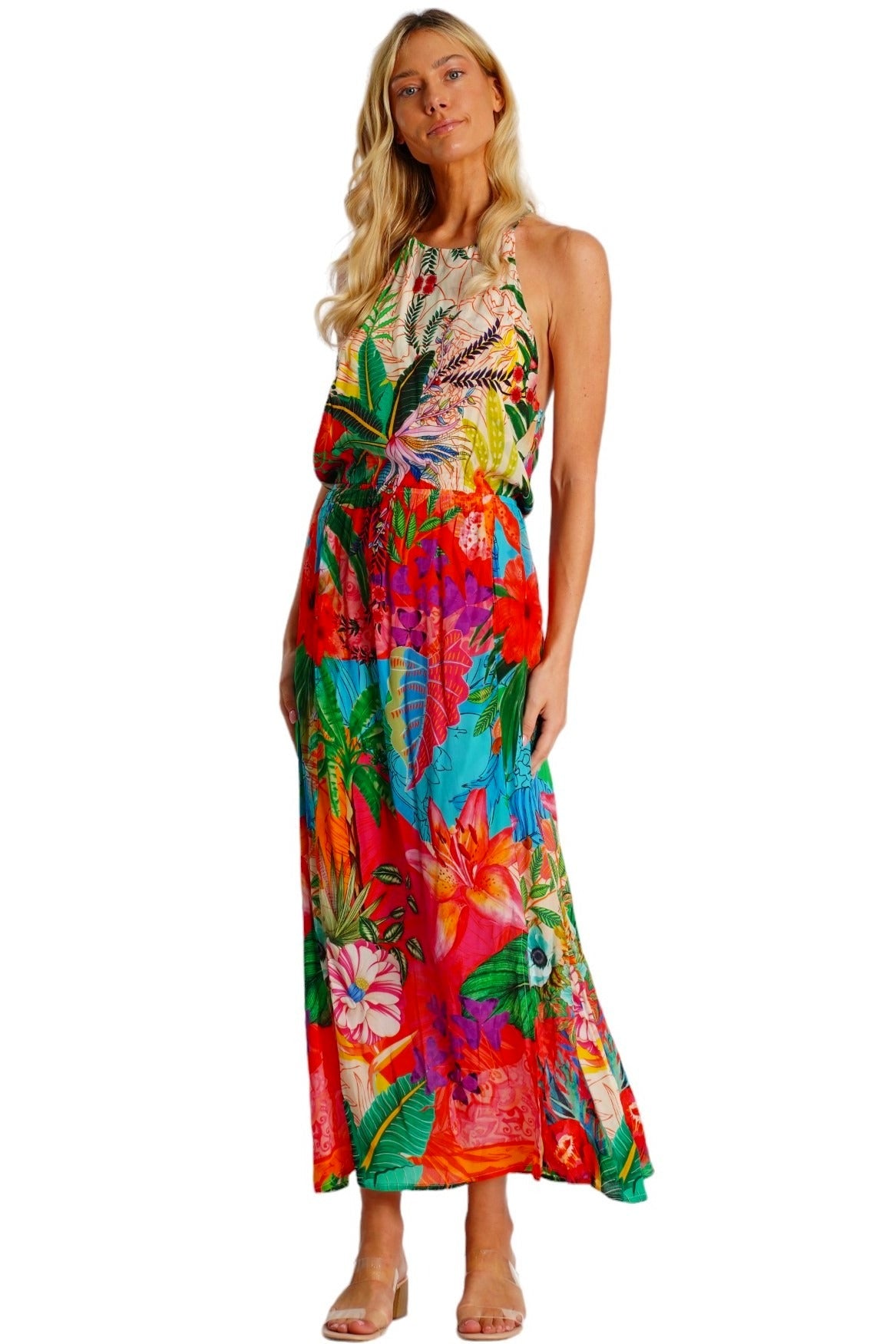 Aurelle Halter Maxi Tiered Dress