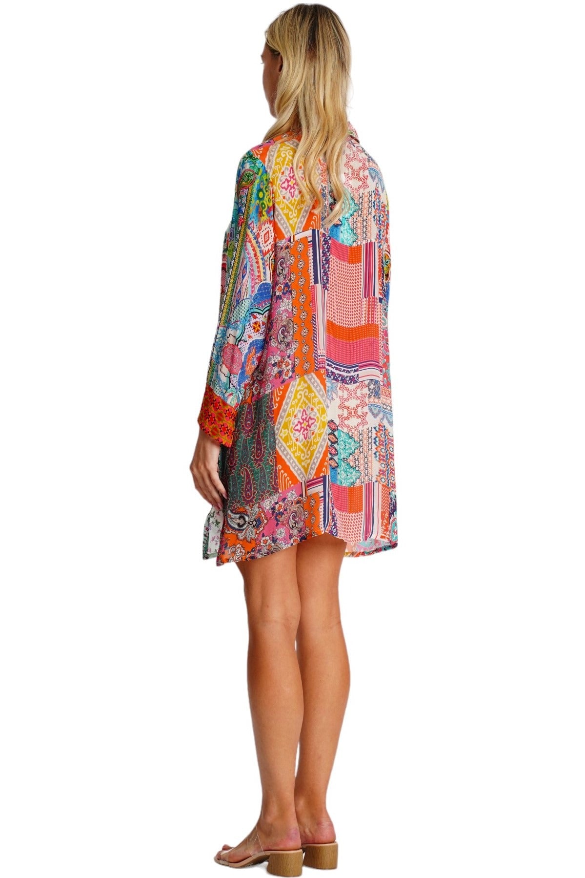 Seychelles Short Asymmetrical Dress with V-Neck and Long  Sleeves