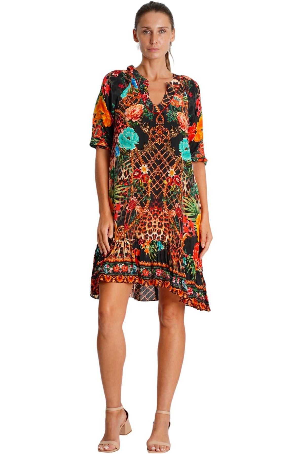 Sahara Sunset Three- quarter  Sleeves Dress