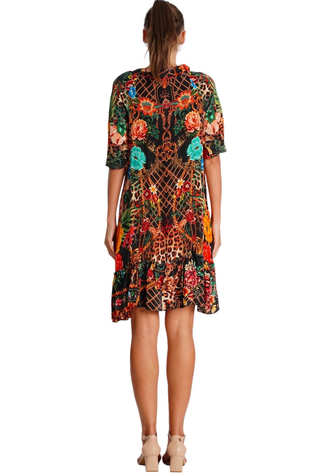 Sahara Sunset Three- quarter  Sleeves Dress