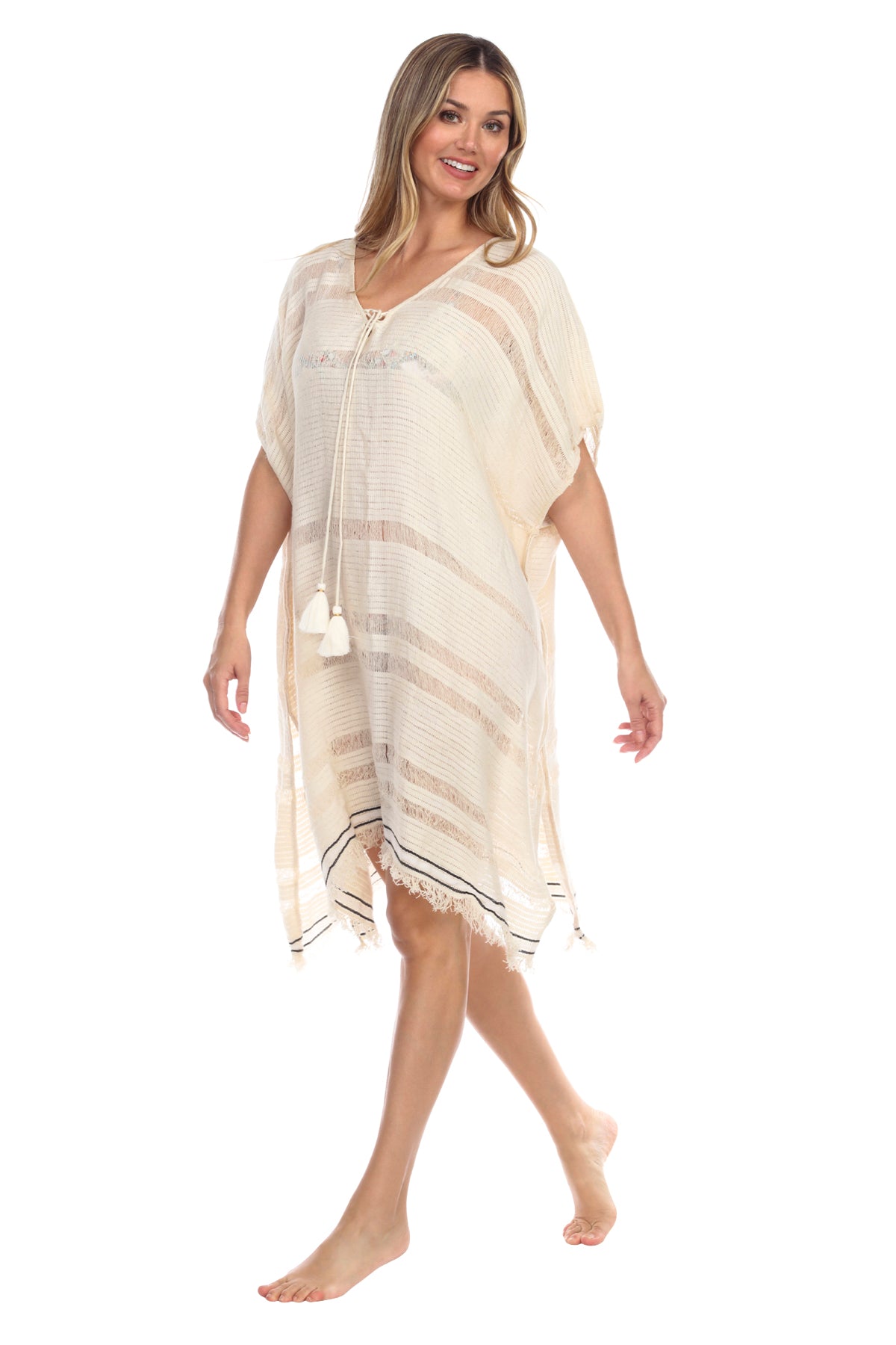 Annalyn Striped Lace Up Caftan Coverup