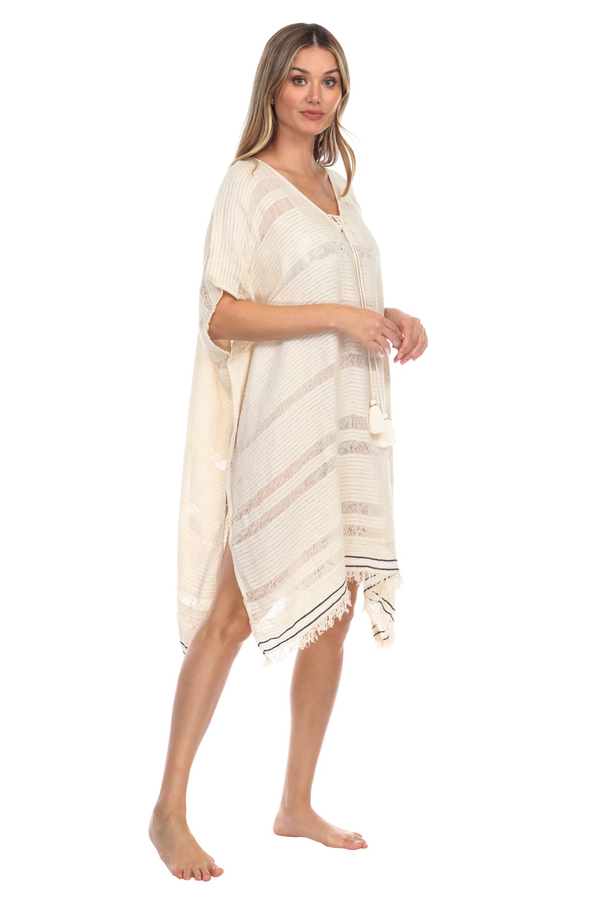 Annalyn Striped Lace Up Caftan Coverup