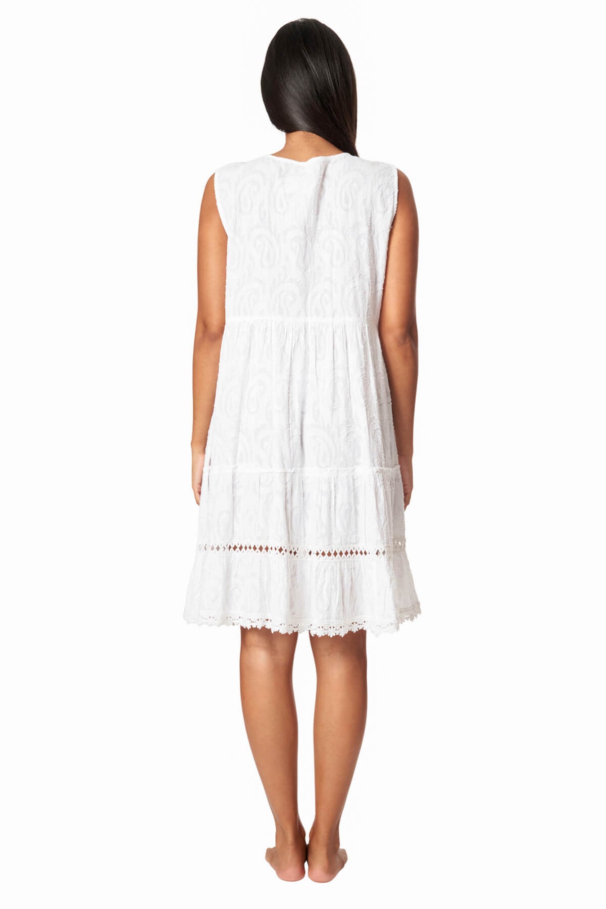Finley White Solid Beaded Mini Cover Up Dress