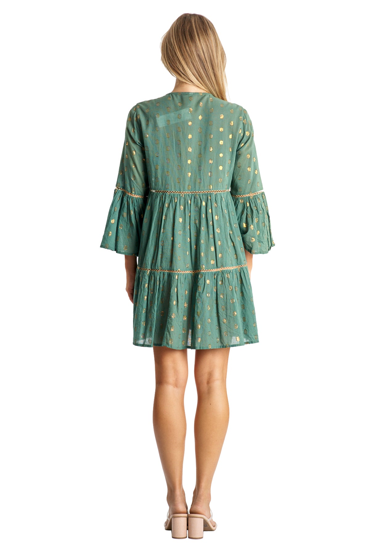 Maiori Green Short Dress with Gold Polka Dots