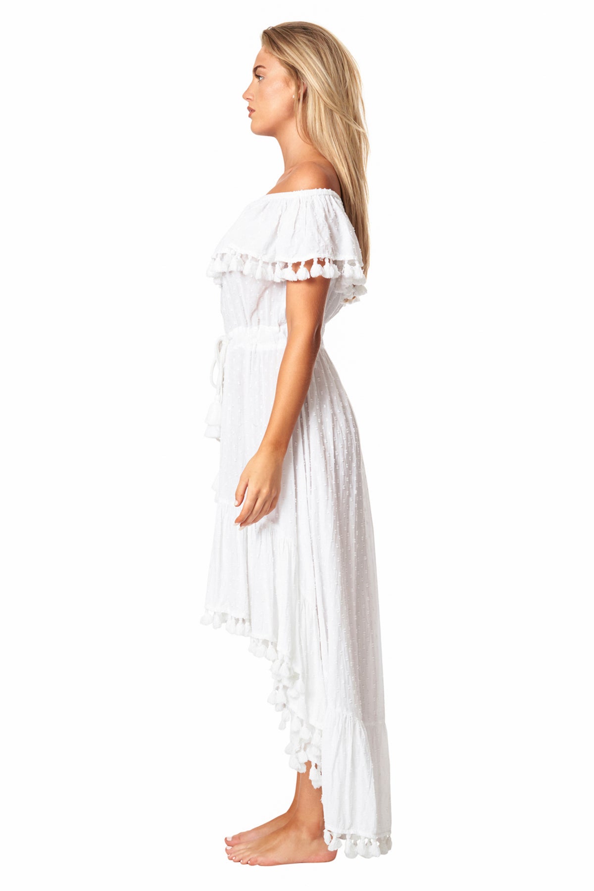 Irene Off Shoulder Ruffled High Low Dress